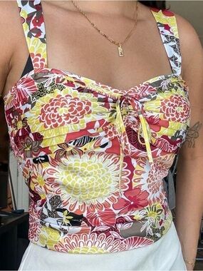 Anne Klein Floral Tank Top - Yellow, Red & Orange